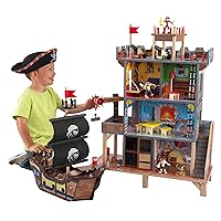 KidKraft Pirate's Cove Wooden Ship Play Set with Lights and Sounds, Pirates and 17-Piece Accessories, Gift for Ages 3+