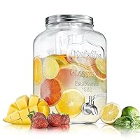 NutriChef 2-Gallon Glass Beverage Dispenser - Mason Jar Style Drink Container Jug w/Stainless Steel Spigot & Plastic Ice Infuser, Wide Mouth Easy Filling, 100% Leak-proof Lid, For Party or Daily Use