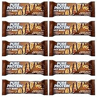 Pure Protein Nut Bars, Peanut Butter Dark Chocolate, 10g Protein, 1.64 oz, 10 Pack Gluten Free, Low Sugar, Peanut Butter Dark Chocolate