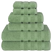 American Soft Linen Luxury 6 Piece Towel Set, 2 Bath Towels 2 Hand Towels 2 Washcloths, 100% Cotton Turkish Towels for Bathroom, Sage Green Towel Sets