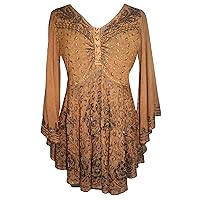 Agan Traders Women's Full Sleeve V Neck Embroidered Beaded Asymmetrical Flair Tunic Blouse