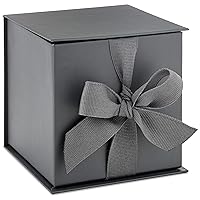 Hallmark Small Gift Box with Bow and Shredded Paper Fill (Gray 4 inch Gift Box) for Weddings, Graduations, Birthdays, Father's Day, Groomsmen Gifts, All Occasion