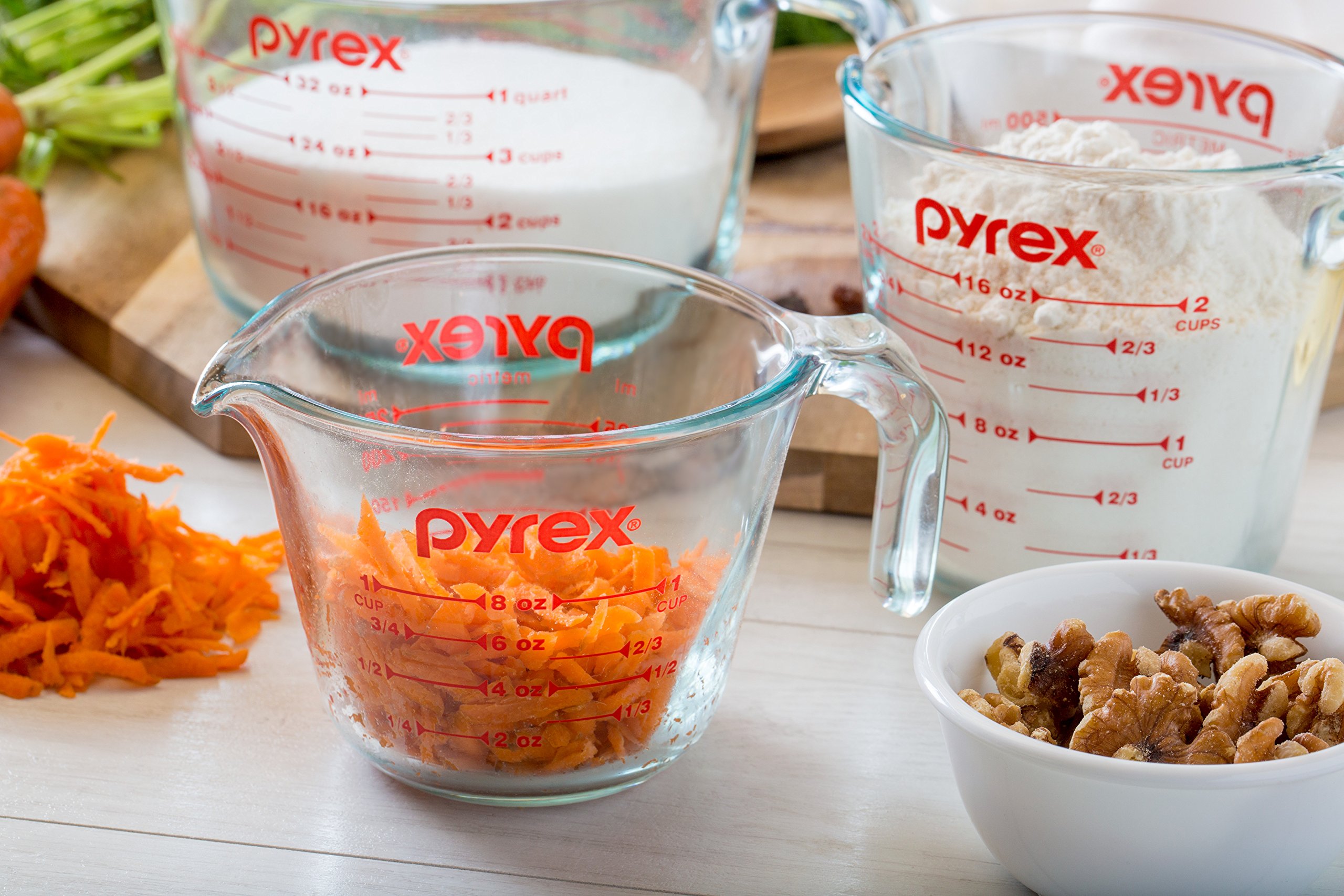 Pyrex Tempered Glass Liquid Measuring Cups Set, Includes 1-Cup, 2-Cup, 4-Cup, and 8-Cup, Dishwasher, Freezer, Microwave, and Preheated Oven Safe, Essential Kitchen Tools, 4 Piece