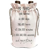 3dRose 90 years in months days hours minutes and going strong 90th birthday-Wine Bag, 13.5 by 8.5-inch , Beige