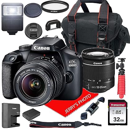Canon EOS 4000D DSLR Camera w/Canon EF-S 18-55mm F/3.5-5.6 III Zoom Lens + Case + 32GB SD Card (15pc Bundle)
