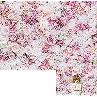 7×5ft Pink White Rose Wall Backdrop Flower Girl Woman Birthday Background Mother's Day Rustic Floral Wedding Bridal Baby Shower Video Portrait Photography Background