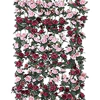 PARTY JOY 5pcs 41Ft Flower Garland Fake Rose Vine Artificial Flowers Hanging Rose Ivy Hanging Baskets Wedding Arch Garden Background Decor (Dusty Rose, 5)