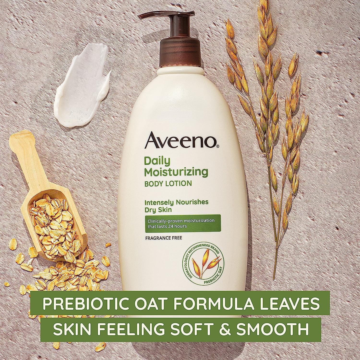 Aveeno Daily Moisturizer, Body Lotion, For Dry Skin, Prebiotic Oat Fragrance Free, 18 fl. oz, Pack of 1