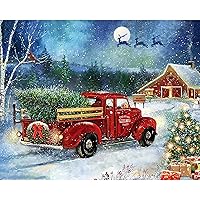 Christmas Diamond Painting Kits, Red Truck Diamond Art Kit for Adults, 12x16 Inch DIY Paint by Numbers, Full Drill Diamond Dots Paintings Picture Arts Craft for Home Wall Art Decor (Snowy Night)