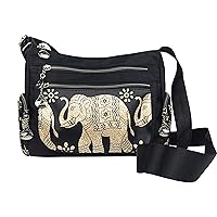 WONSHREE Crossbody Bag for Women Multi Pocket Shoulder Bag Boho Elephant Bag Casual Nylon Purse Handbag