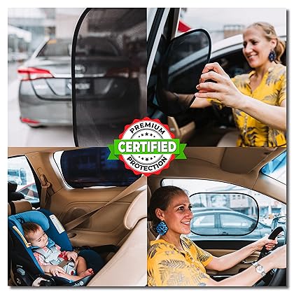 kinder Fluff Car Window Shade (4Pack)-The Only Certified Car Window Sun Shade for Baby Proven to Block 99.95% UVR - Mom's Choice Gold Award - Car Seat Sun Protection - Standard