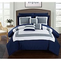 Chic Home Duke King Comforter Set 10-Piece, Colorblocked Comforter King Size with 2 Shams, 3 Pillows and King Bedding Set (Navy)