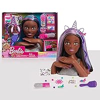 Barbie Deluxe 20-Piece Glitter and Go 12.75-inch Styling Head with Accessories, Black Hair, Kids Toys for Ages 5 Up by Just Play