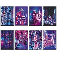 GTOTd Japanese Wall Art Purple Neon Posters (8 Pack) 11.5