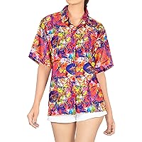 LA LEELA Button Down Summer Shirt for Women Short Sleeve Vacation Colorful Bohemian Hawaiian Shirt Blouses for Women