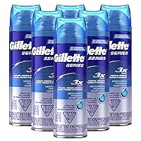 Gillette Series 3X Moisturizing Shave Gel, 6 Count, 7oz Each, Lubrication to Protect Against Irritation, Blue-White, 7 Ounce (Pack of 6)