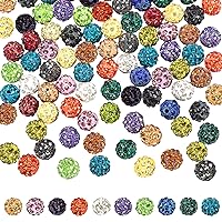 PAGOW 100 Pieces Rhinestone Clay Beads, Mixed Colors Pave Disco Ball Clay Beads with Rhinestones, Polymer Clay Crystal Round Rhinestone Beads Charms for Jewelry Making DIY Necklace Bracelet