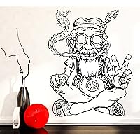 Vinyl Decal Wall Sticker Hippie in Glasses Smoking Weed Marijuana Peace Symbol Ethnic Decor (z2173) XL 45 in X 66 in Pink