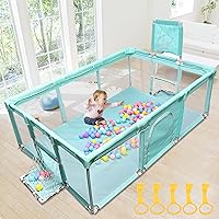 Extra Large Playpen 63x47x26 inch, Playpen for Babies and Toddlers, with 50pcs Balls and 5 pcs Pull Up Rings, Baby Play Pen, Infant Play Yard, Playard, Kids Play Area