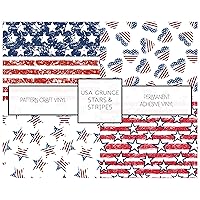 Patriotic Patterned Vinyl American Flag Inspired Permanent Vinyl Grunge Stars and Stripe Pattern Adhesive Vinyl 12 x 12 Craft Vinyl Bundle 3 Sheets