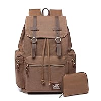 KAUKKO Vintage Casual Canvas and Leather Rucksack Backpack 19L,KHAKI