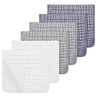 Muslin Burp Cloths 100% Cotton Muslin Cloths Large 20''x10'' Extra Soft and Absorbent 6 Pack Baby Burping Cloth for Boys and Girls White+Gray