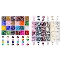 Suhome 4800pcs 24 Color 4mm Briolette Crystal Glass Beads, Supplies with 24 Compartments Beads Container 1890pcs 6 Colors 4/6/8/10mm Multicolored Round Spacer Beads