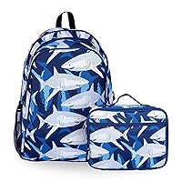 Wildkin 15 Inch Kids Backpack Bundle with Lunch Box Bag (Sharks)