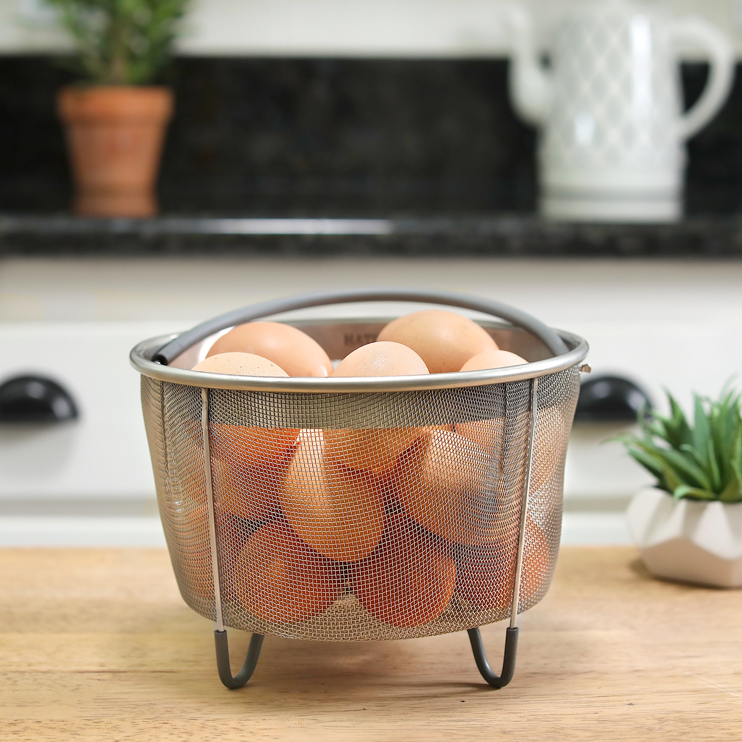 The Original Hatrigo Steamer Basket for Pressure Cooker Accessories 6qt [3qt 8qt avail] Compatible with Instant Pot Accessories 6 qt, Ninja Foodi, Other Pressure Cookers, Silicone Handle, IP 6 Quart