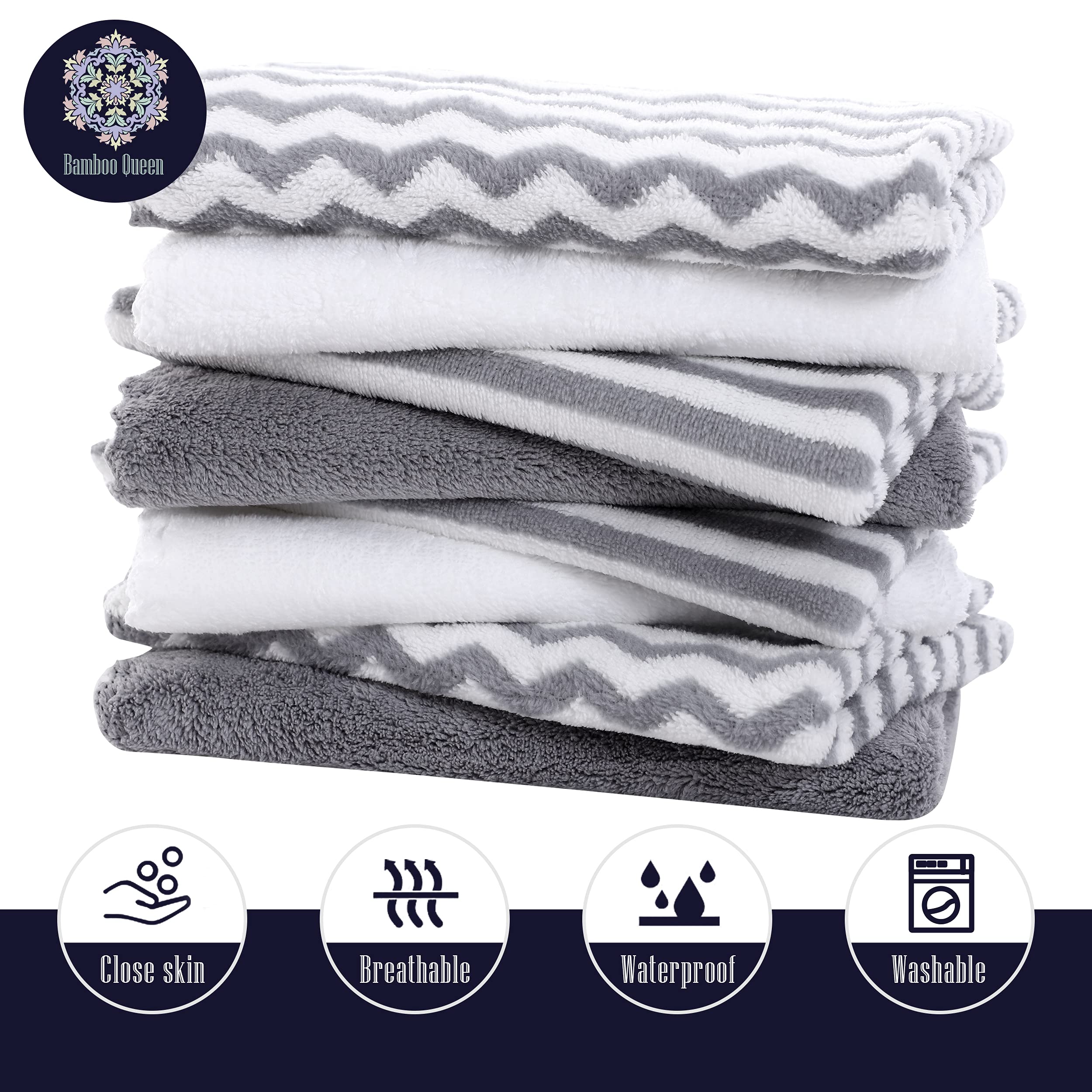 BAMBOO QUEEN 8 Pack Super Soft Baby Burp Cloths, Ultra Absorbent Large Newborn Burping Cloth for Boy and Girl, Milk Spit Up Rags, Unisex Grey and White, 16 × 12 Inch