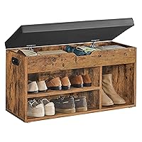 VASAGLE Storage Bench with Cushion, Shoe Bench with Padded Seat, 3 Compartments, Hidden Storage, Shelves, Living Room Lounge Hallway Bedroom, Load Capacity 330 lb, Rustic Brown and Black ULHS30BX
