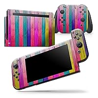 Compatible with Nintendo Switch Joy-Con Only - Skin Decal Protective Scratch-Resistant Removable Vinyl Wrap Cover - Vibrant Neon Colored Wood Strips