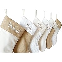 Personalized Christmas Stocking in Natural Burlap, Ivory Cream Quilted, Cotton. 1 Custom Stocking With Name or Blank