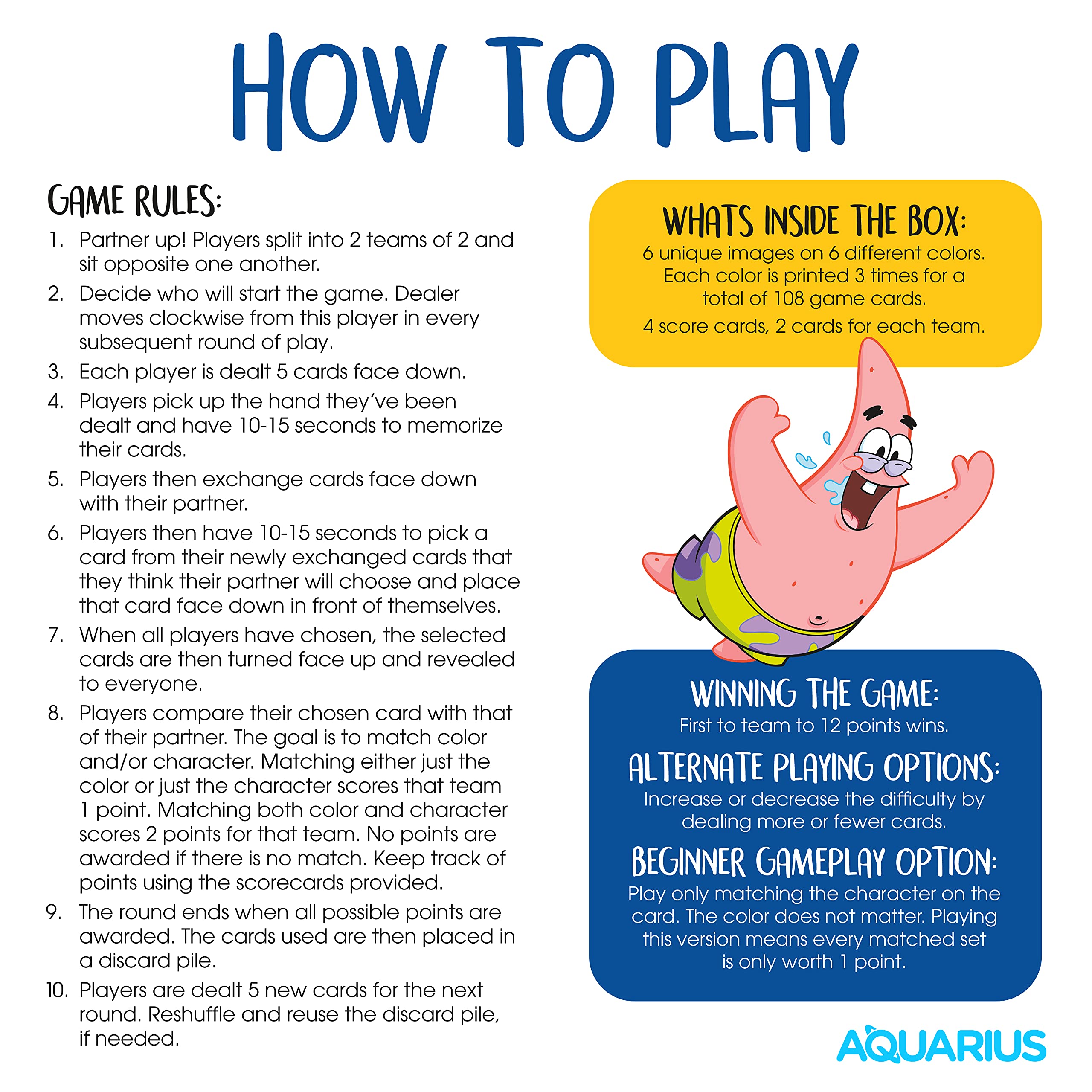 AQUARIUS - SpongeBob SquarePants Memory Master Card Game