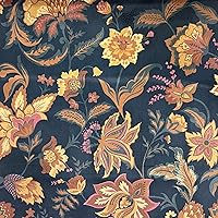 Vintage Floral Design Digitally Printed Velvet Finish Fabric for Upholstery, Window Treatments, Craft - Width 54 inches - Fabric by The Yard (Dark Blue)