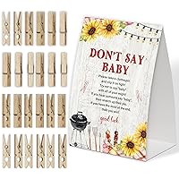 BBQ Don't Say Baby Game for Baby Shower, Pack of One 5x7 Sign and 50 Mini Natural Clothespins, Backyard Baby Shower Decoration, Gender Neutral Party Supplies - SC20