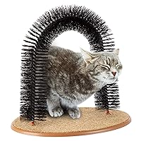 Cat Self-Groomer - Bristle Ring Brush Cat Arch with Carpeted Base, Back Scratcher and Massager for Controlling Shedding and Claws by PETMAKER (Black)