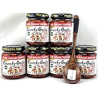 S&B Chili Oil With Crunchhy Garlic 3.9oz Pack of 6 Bundle with FREE KC Commerce Wodden Spoon