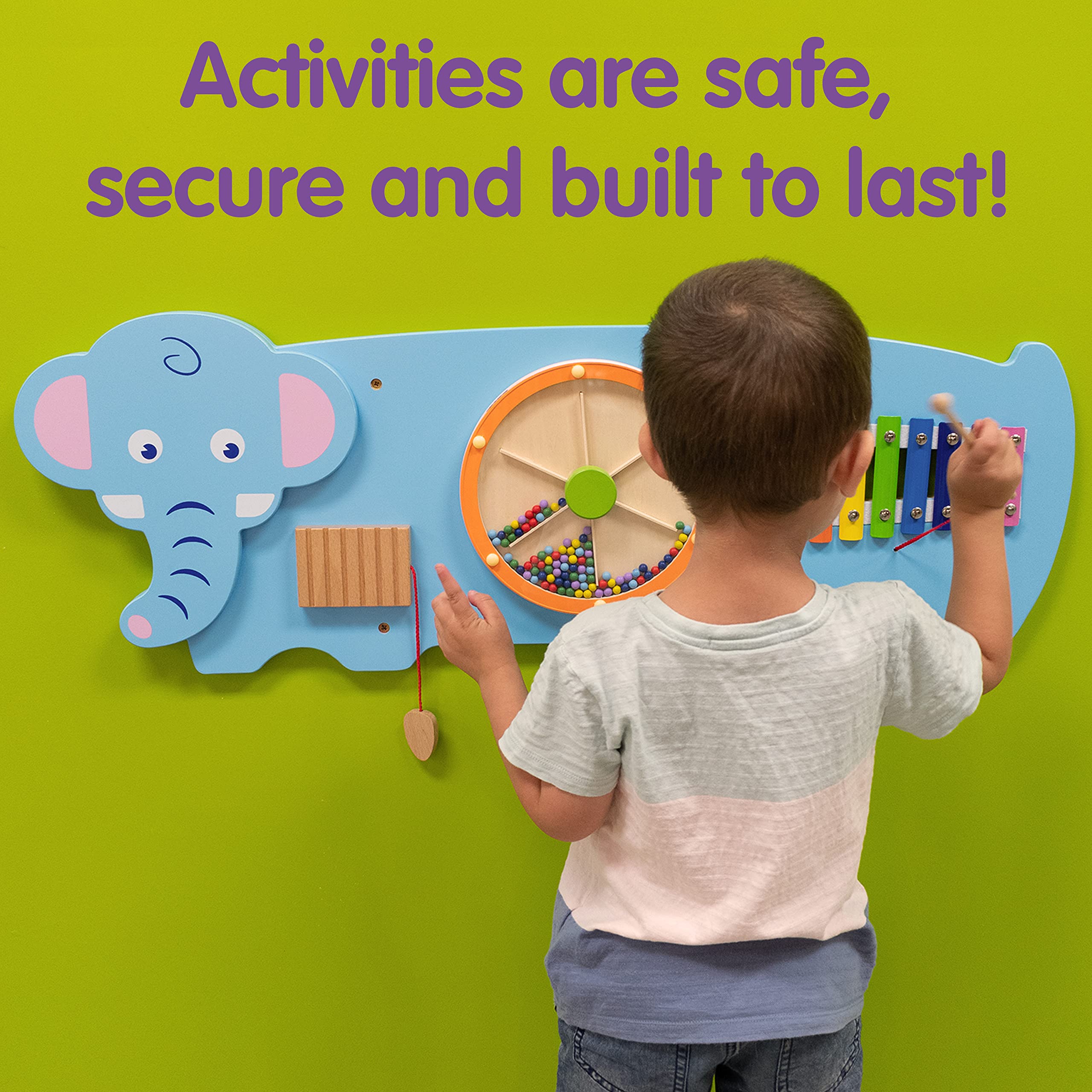 SPARK & WOW Elephant Activity Wall Panel - 18m+ - Toddler Activity Center - Wall-Mounted Toy - Busy Board Decor for Bedrooms, Daycares and Play Areas