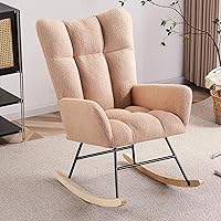 Rocking Chair for Nursery, Upholstered Teddy Fabric Nursing Chair with High Backrest, Modern Accent Glider Rocker Chair for Living Room Bedroom (Cream)