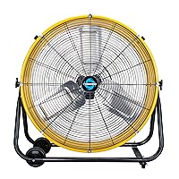 24 Inch High Velocity Heavy Duty Tilt Metal Drum Fan Yellow Commercial, Industrial Use 3 Speed 8540 CFM 1/3 HP 8 FT Cord UL Safety Listed (YELLOW)