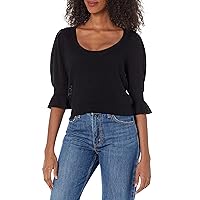PAIGE Women's Magnolia Sweater Scoop Neckline Elbow Length Puff Sleeve in Black