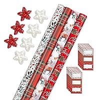 American Greetings 120 sq. ft. Christmas Wrapping Paper Set, Red and Green (4 Rolls 30 in. x 12 ft., 7 Bows, 30 Gift Tags)