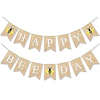 Happy Bee Day Burlap Banner Bumblebee Themed Baby Shower Birthday Party Decorations Rustic Gifts for Boys Girls