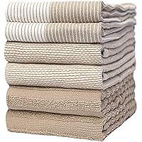 Premium Dish Towels (20”x 28”, 6 Pack) | Large Cotton Kitchen Hand Towels | | Flat & Terry Highly Absorbent Tea Towels Set with Hanging Loop | Tan