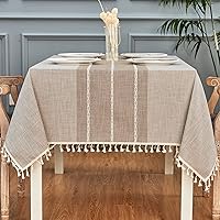 Mebakuk Rectangle Table Cloth Linen Farmhouse Tassel Tablecloth Wrinkle Free and Dust-Proof Decorative Embroidered Fabric Table Cover for Kitchen (Oblong 55