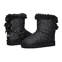 Weestep Girls Toddler Little Kid Warm Fur Winter Ankle Flat Snow Boot(6 Toddler, Bow Glitter Black2)