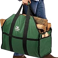 Firewood Carrier Log Carrier (Forest Green) – Waterproof, Heavy Duty Extra Large Capacity Canvas Wood Carrying Bag for Firewood, Camping, Wood Fire Stove and Fireplace Gift for Him Idea