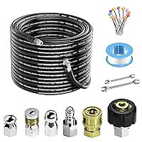 Sewer Jetter Kit 100FT for Pressure Washer 5800PSI Drain Cleaner Hose With 1/4 Inch Female NPT Button & Nose Rotating Sewer Jet Nozzle Pressure Washer quick connect Set