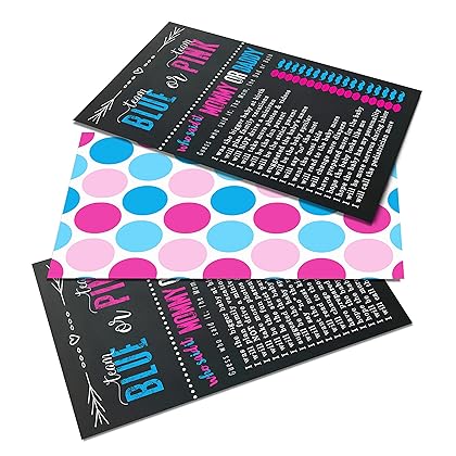 Gender Reveal Mommy or Daddy Game (25 Pack) Guess Who Know Parents Baby Shower Games Coed Activity Cards - Pink and Blue Boys and Girls Themed, 5x7 Size Set